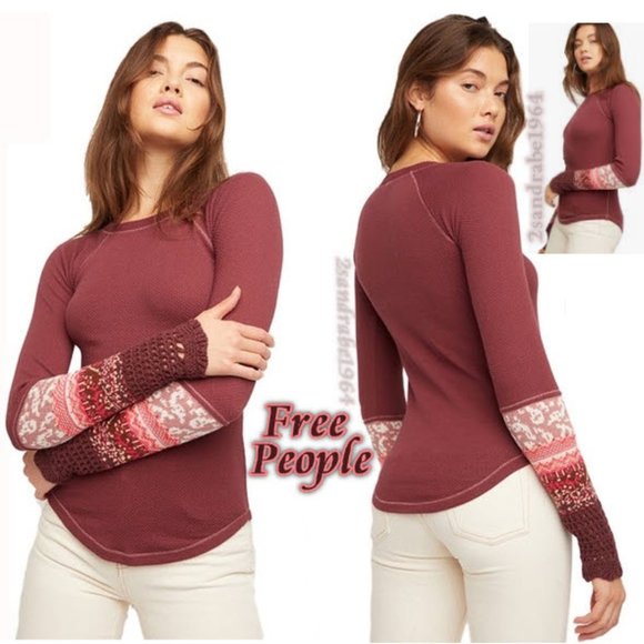 NWT - Free People In The Mix Cuff Top - Rio Vino - Picture 4 of 16